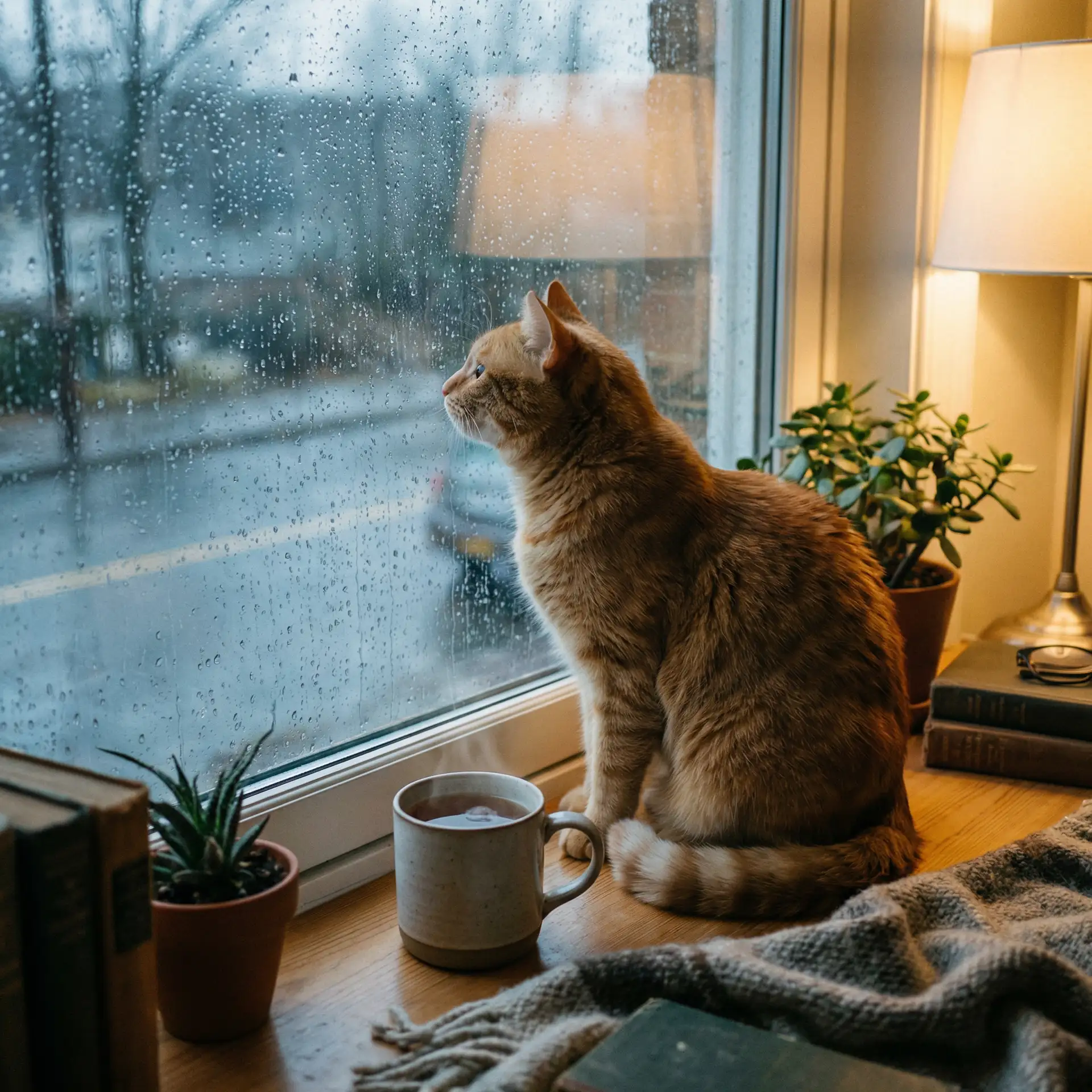 猫咪望着窗外的雨 - 海角论坛平台